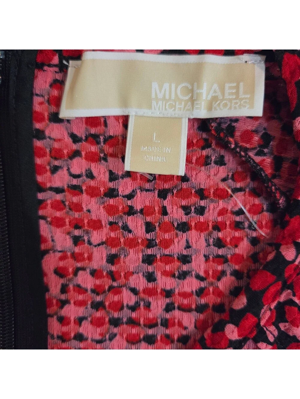 Michael Kors Black Multi Floral Long Sleeve Dress Size L